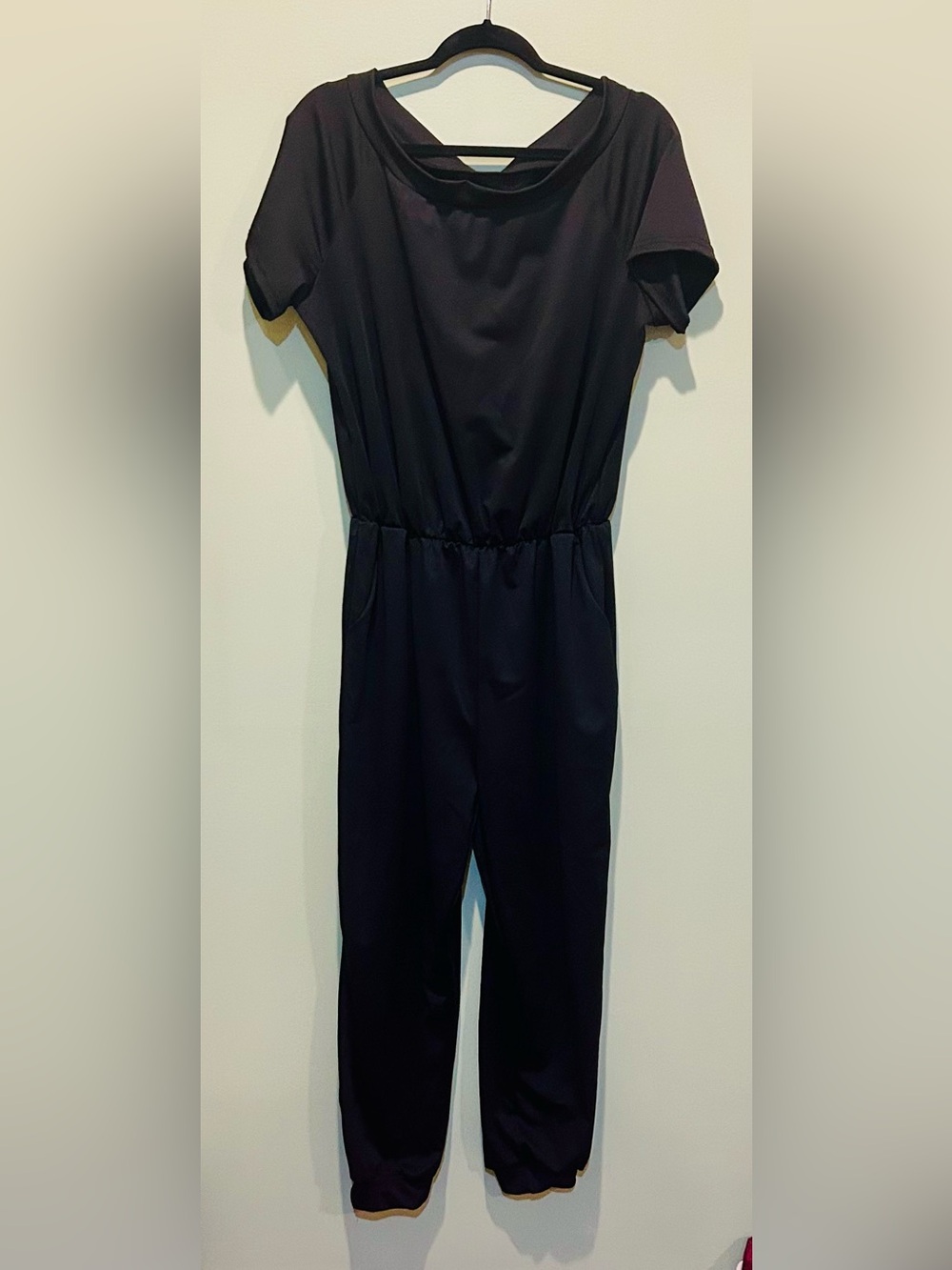 Womens Black Elastic-Waist Jumpsuit